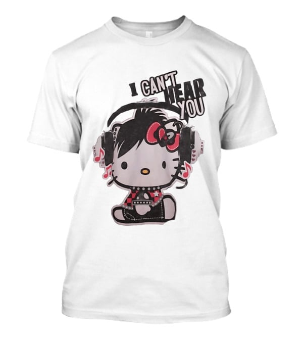 Hello Kitty I Can't Hear You Headphones Music Emo T-Shirt