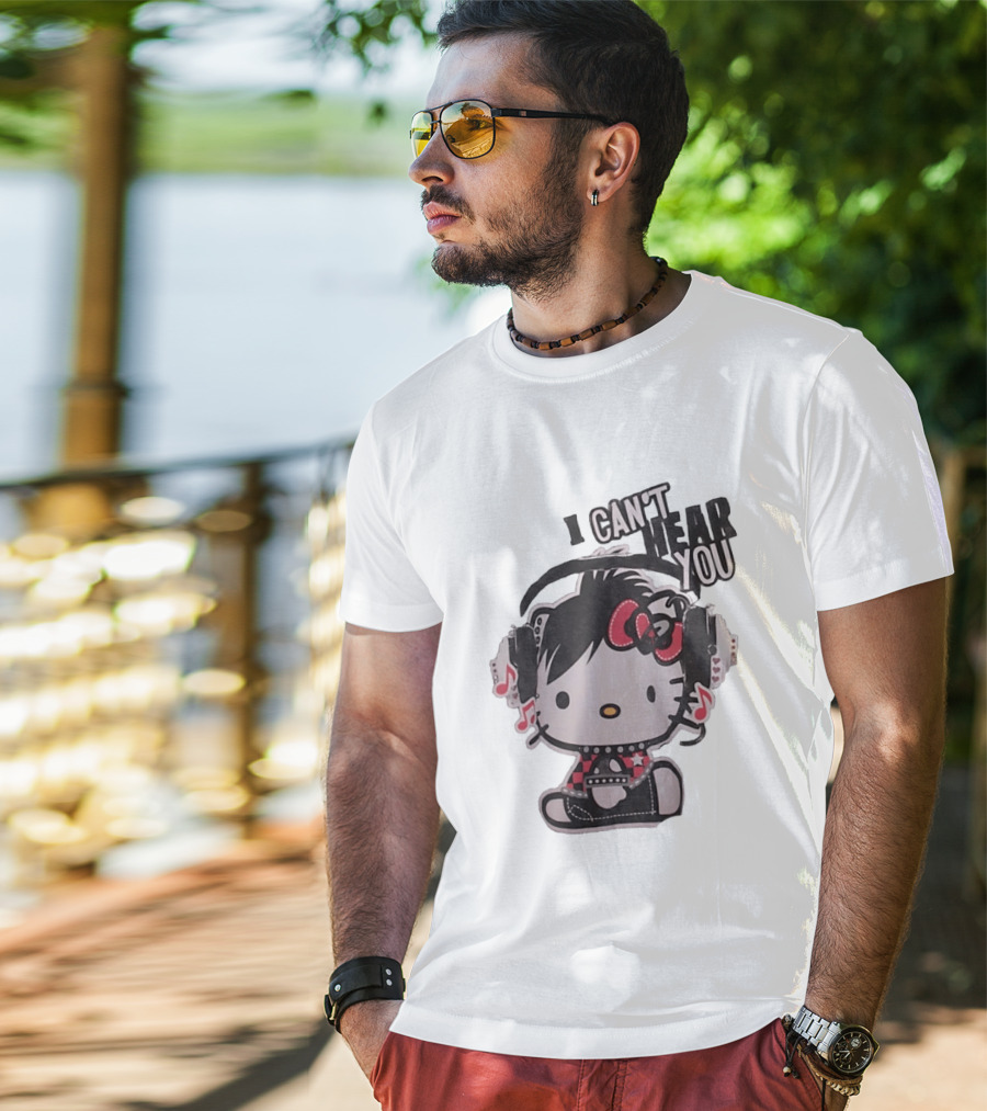 Hello Kitty I Can't Hear You Headphones Music Emo T-Shirt
