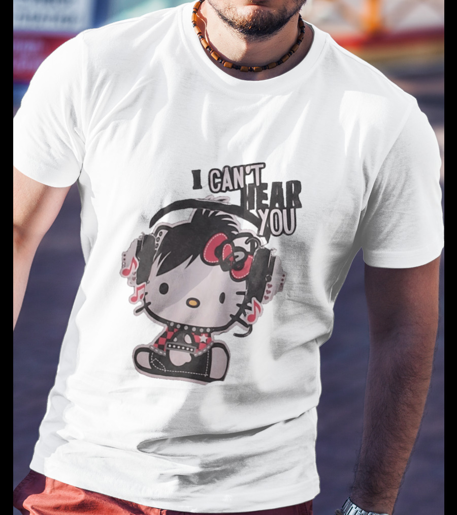 Hello Kitty I Can't Hear You Headphones Music Emo T-Shirt