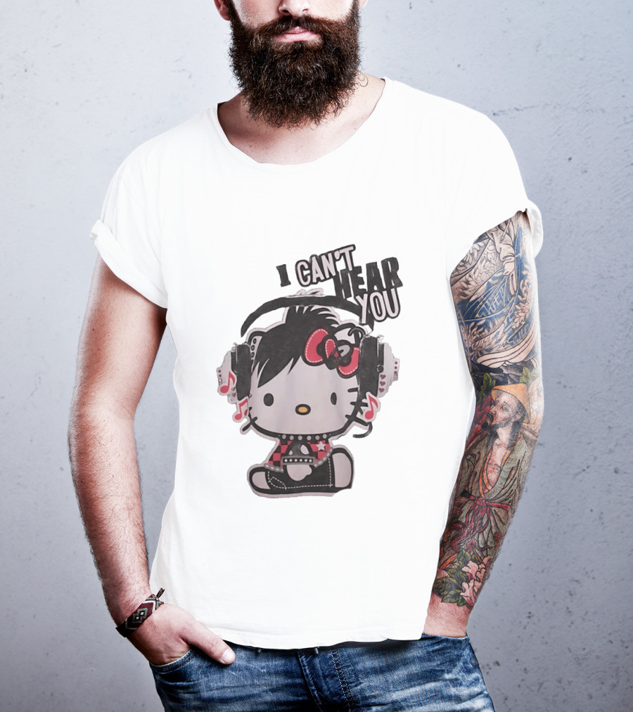 Hello Kitty I Can't Hear You Headphones Music Emo T-Shirt