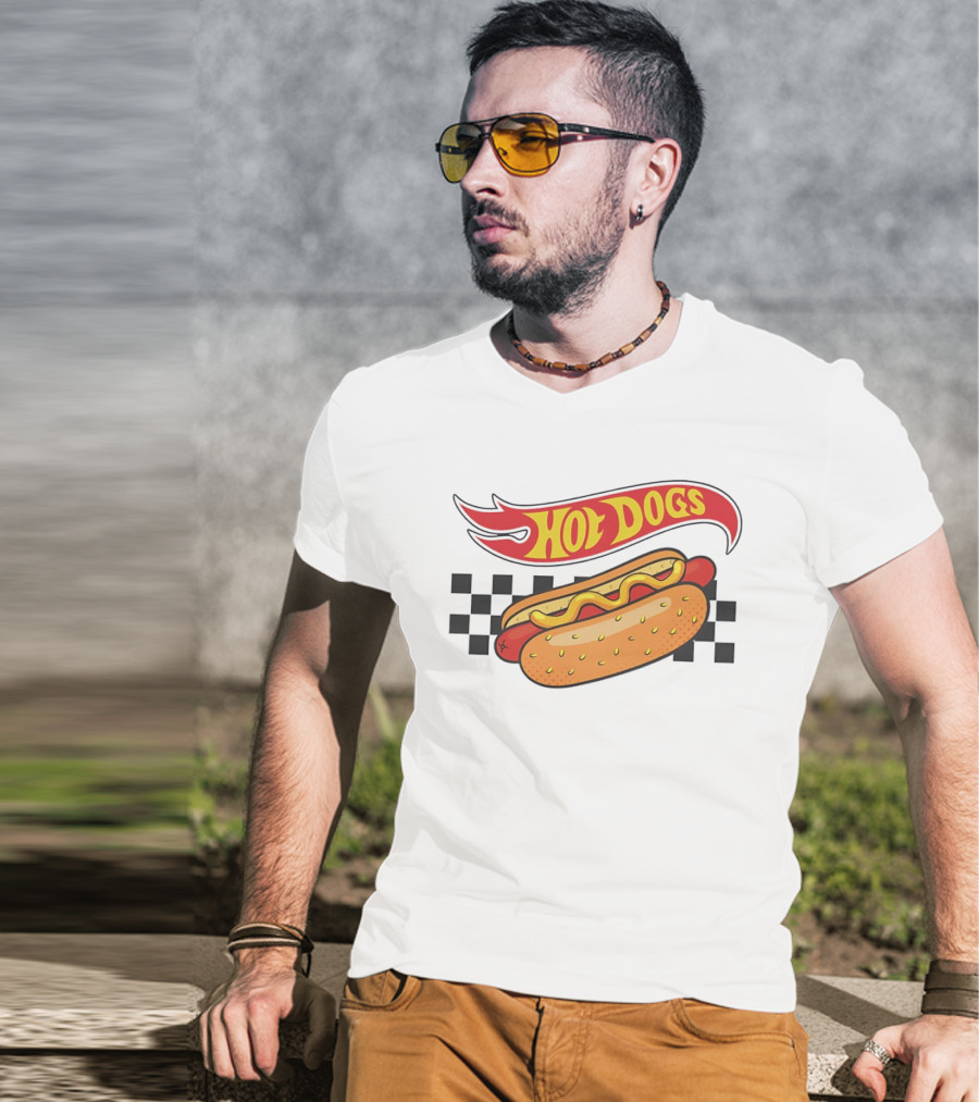 Hot Dogs Checkerboard Flame And Bun T-Shirt
