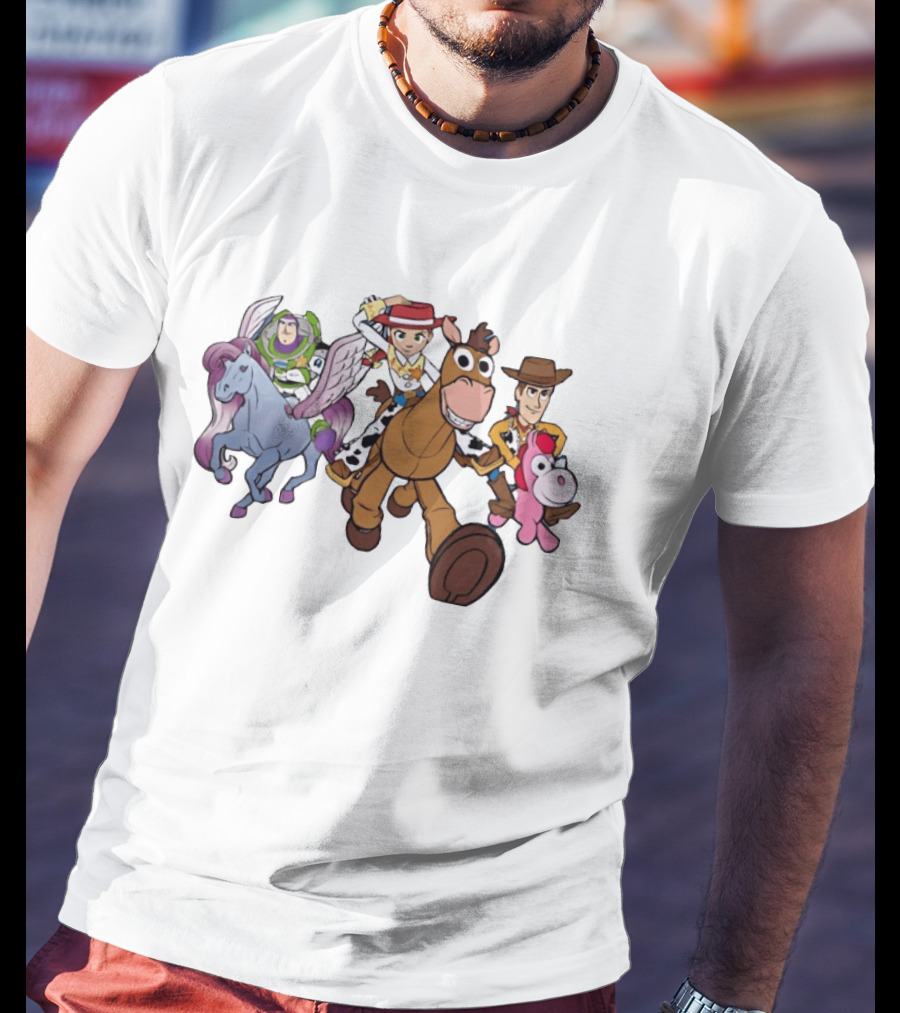 Buzz Lightyear Jessie Bullseye Woody And Buttercup Unicorn Toy Story Characters Running T-Shirt