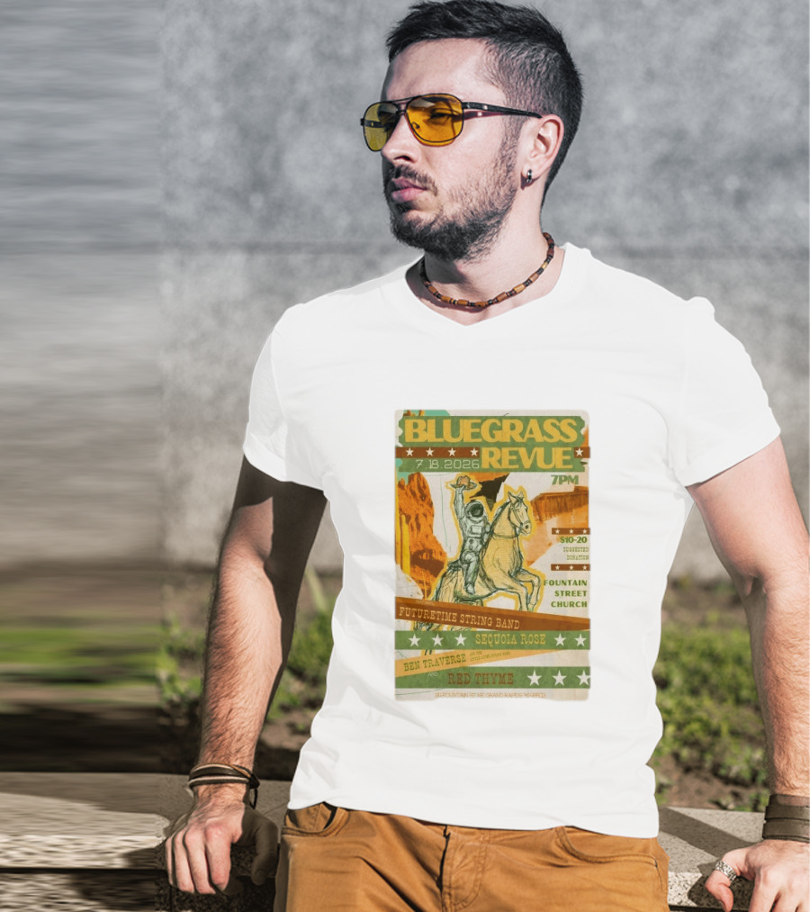 Bluegrass Revue Grand Rapids MI July 18 2026 Futuretime String Band Sequoia Rose Red Thyme T-Shirt