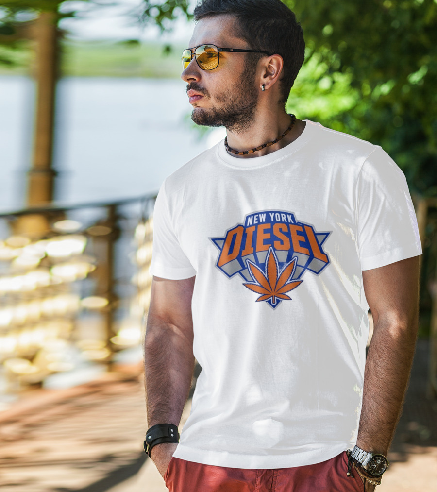 New York Diesel Cannabis Knicks Weed Leaf Basketball T-Shirt