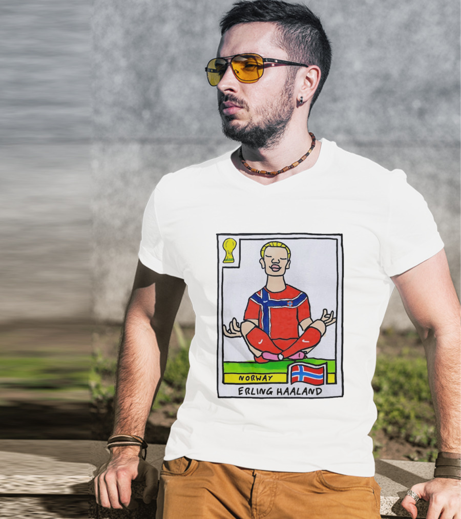 Erling Haaland Norway Soccer Meditation Cartoon Norway Flag T-Shirt