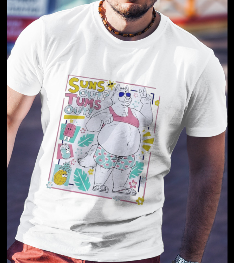 Suns Out Tums Out Husky In Sunglasses Popsicle Soda Pineapple Tropical Print T-Shirt