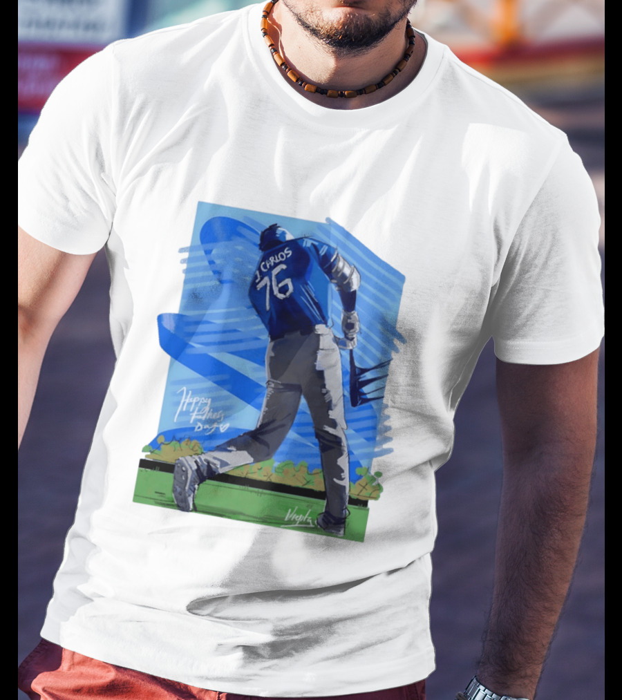 Carlos 76 Happy Fathers Day Baseball Player Sports T-Shirt