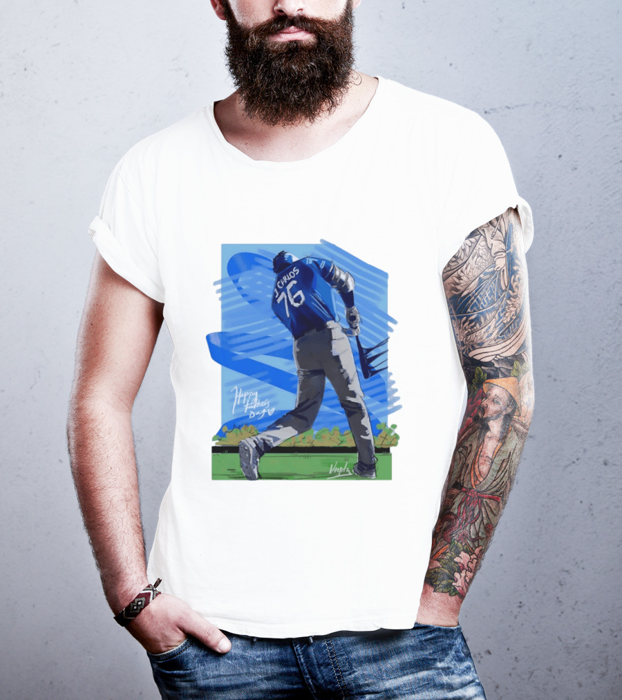 Carlos 76 Happy Fathers Day Baseball Player Sports T-Shirt