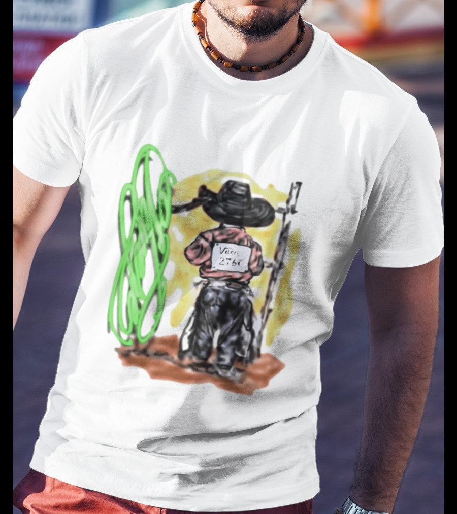 Vnere 2766 Cowboy Vintage Western Art With Hat And Fence T-Shirt