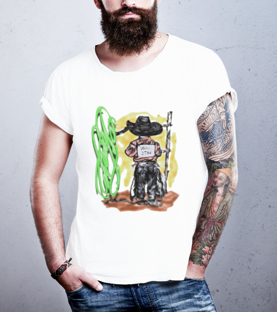 Vnere 2766 Cowboy Vintage Western Art With Hat And Fence T-Shirt