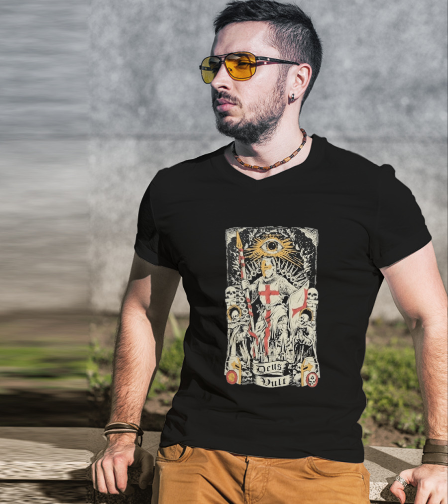 Zero Foxtrot Deus Vult Knight Templar Crusader With Eye Of Providence And Skulls T-Shirt