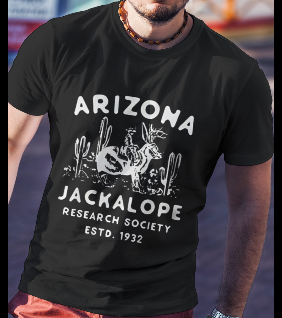 Arizona Jackalope Research Society Estd 1932 Cactus Desert Scene T-Shirt
