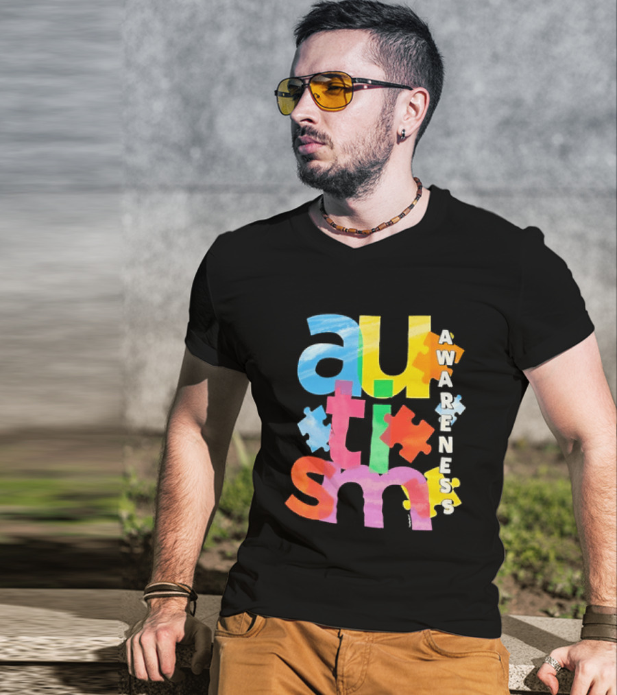 Autism Awareness Puzzle Colorful Letters And Pieces T-Shirt