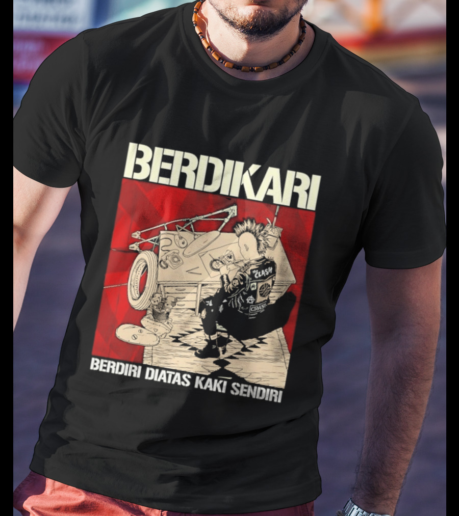 Berdikari Berdiri Diatas Kaki Sendiri Red Checkerboard Racing Motif T-Shirt
