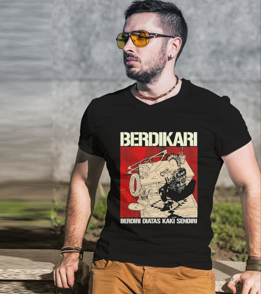 Berdikari Berdiri Diatas Kaki Sendiri Red Checkerboard Racing Motif T-Shirt