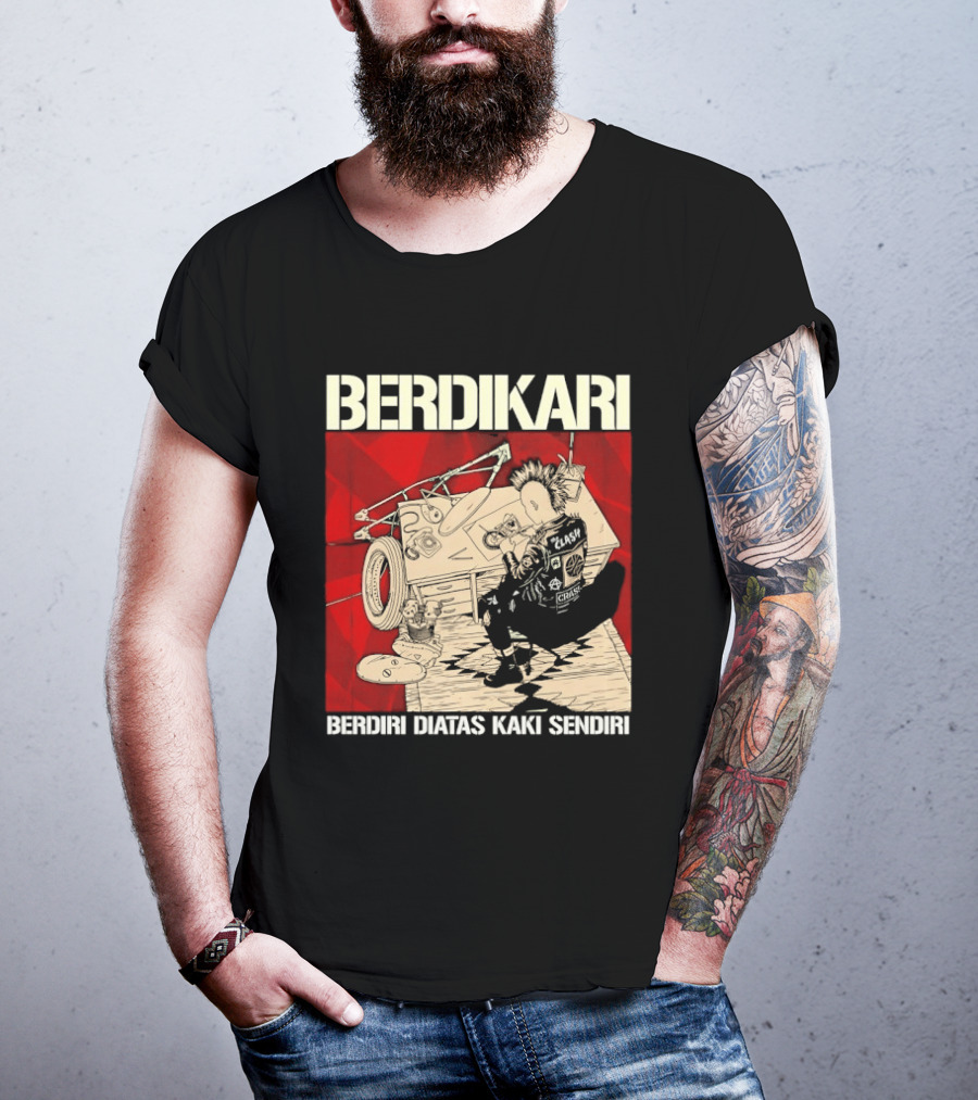 Berdikari Berdiri Diatas Kaki Sendiri Red Checkerboard Racing Motif T-Shirt