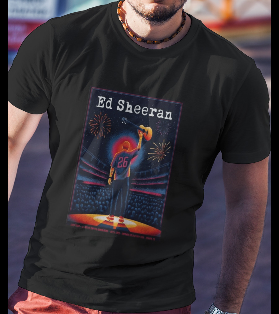 Ed Sheeran July 4 2026 Empower Field Mile High Denver CO Concert Fireworks And Guitar T-Shirt