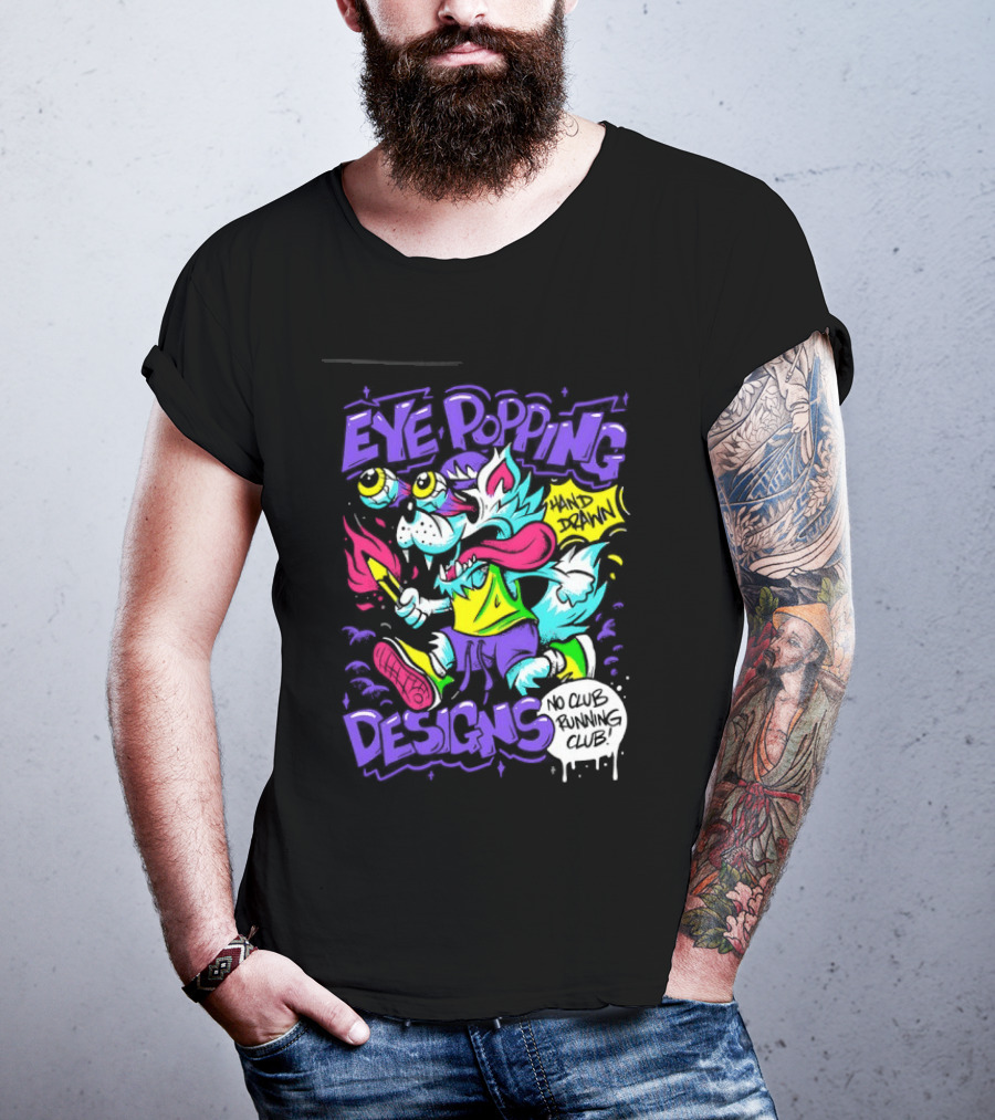 Eye Popping Wolf Hand Drawn No Club Running Club T-Shirt