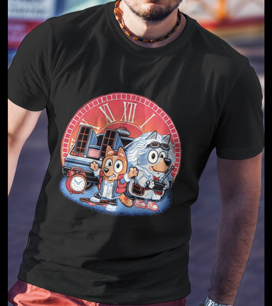 Bluey And Chilli Bark In Time Doc Brown Marty McFly T-Shirt