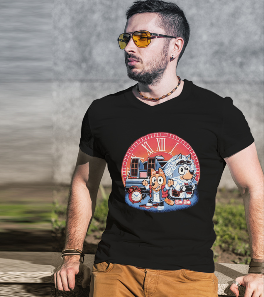 Bluey And Chilli Bark In Time Doc Brown Marty McFly T-Shirt