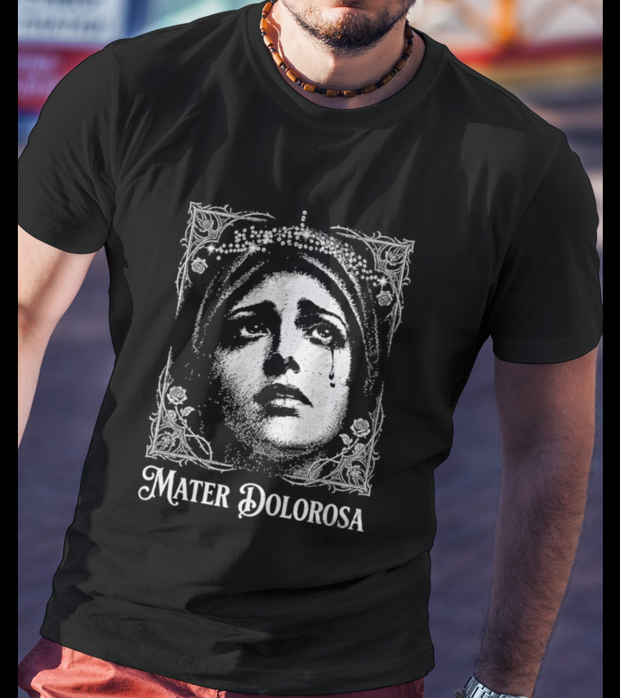 Mater Dolorosa Gothic Crying Virgin Mary Rhinestone T-Shirt