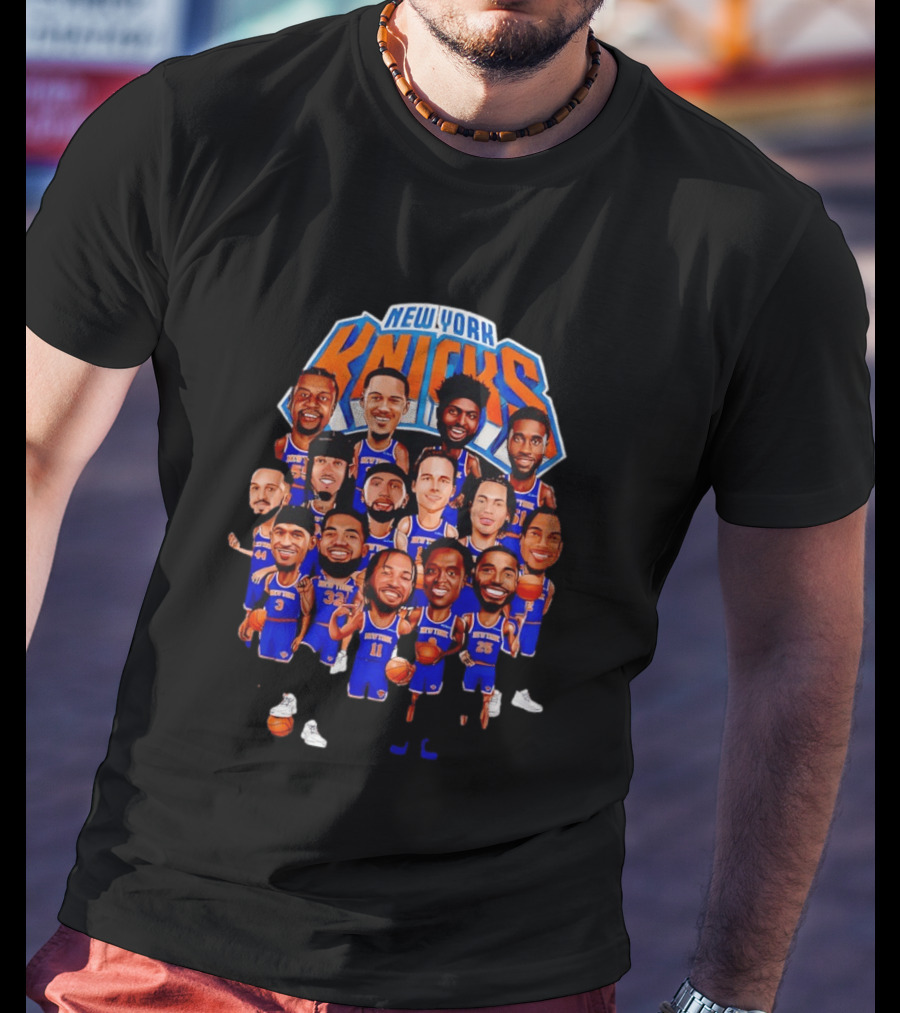 New York Knicks NBA Caricature Roster Jalen Brunson Karl Anthony Towns T-Shirt