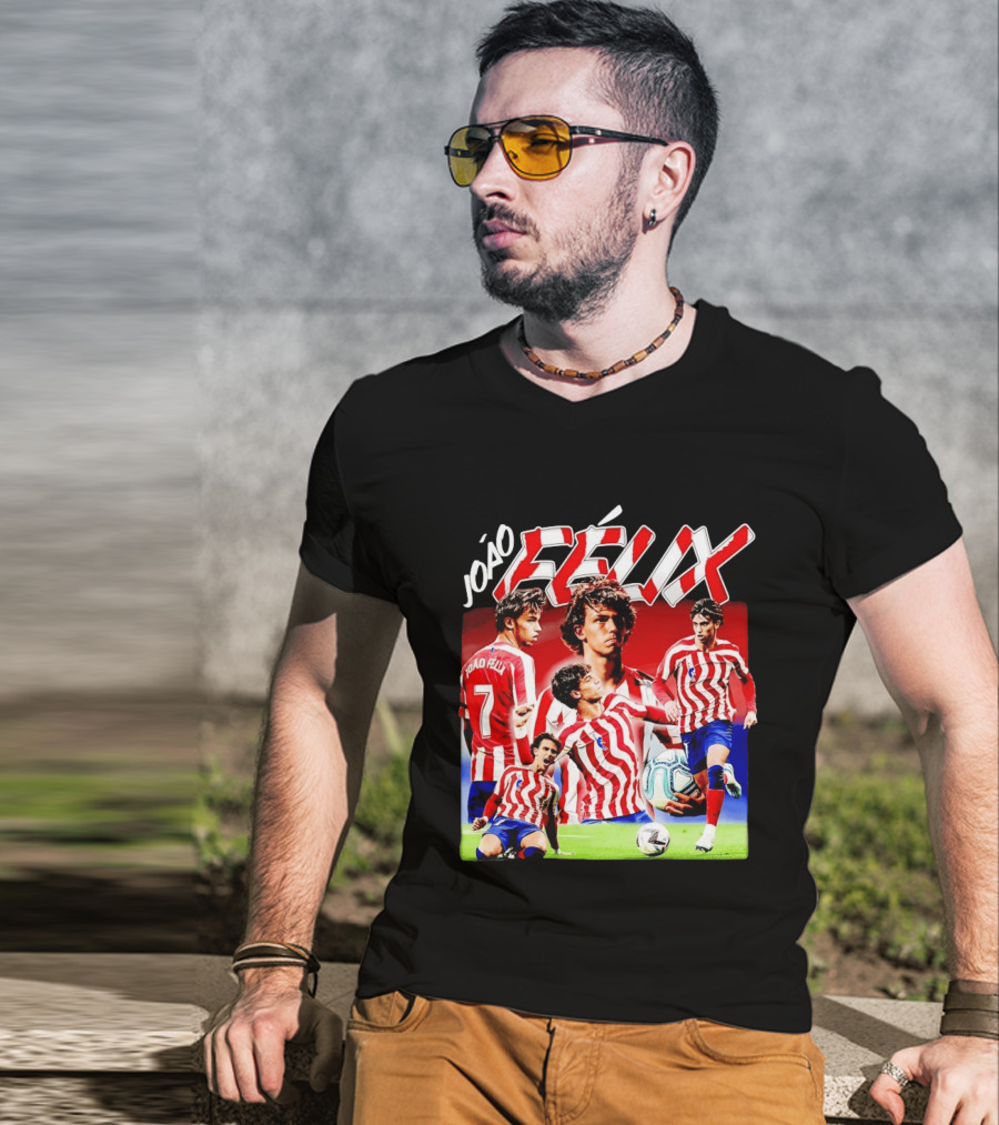 Joao Felix Atletico Madrid Number 7 Soccer Star Collage T-Shirt