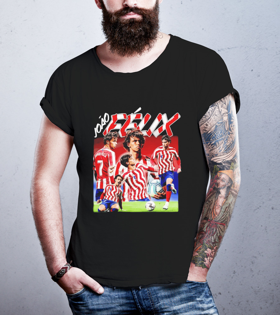 Joao Felix Atletico Madrid Number 7 Soccer Star Collage T-Shirt