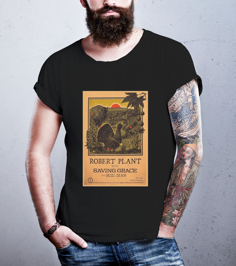 Robert Plant With Saving Grace Suzi Dian Plovdiv Bulgaria Roman Theatre 2026 T-Shirt