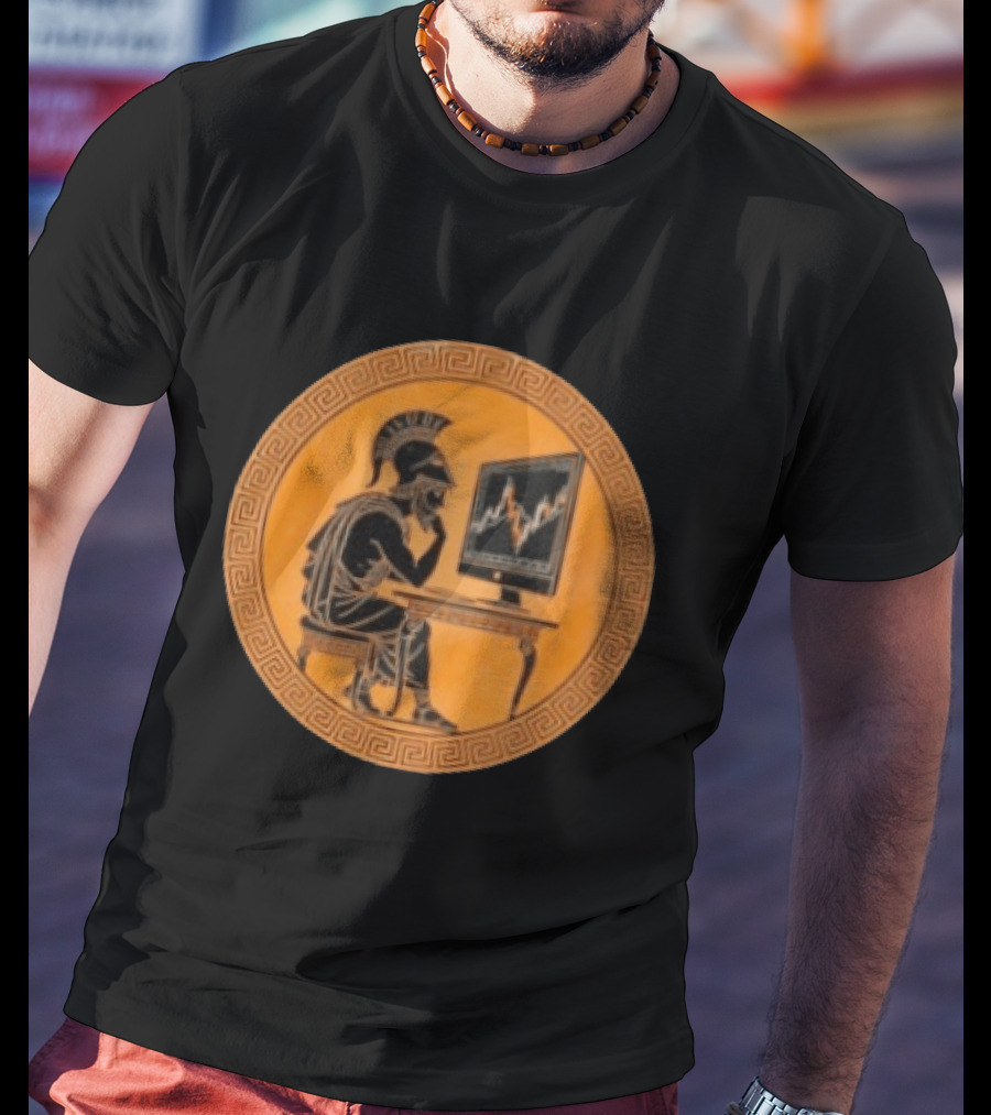 Greek Warrior Analyzing Stock Charts With Ancient Trader Flair T-Shirt
