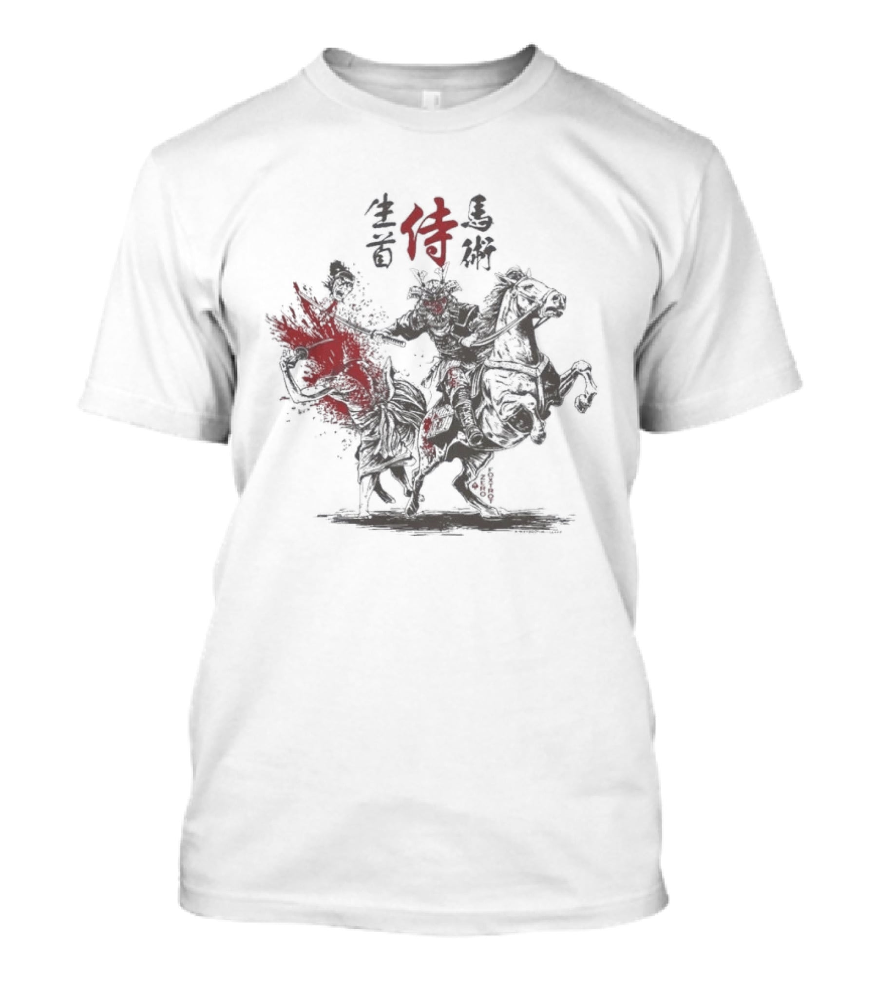 Zero Foxtrot Namakubi Bajutsu Samurai Riding Warrior With Red Kanji T-Shirt