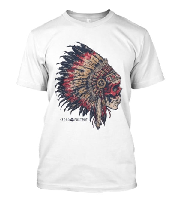 Zero Foxtrot Skull In Feathered Headdress T-Shirt