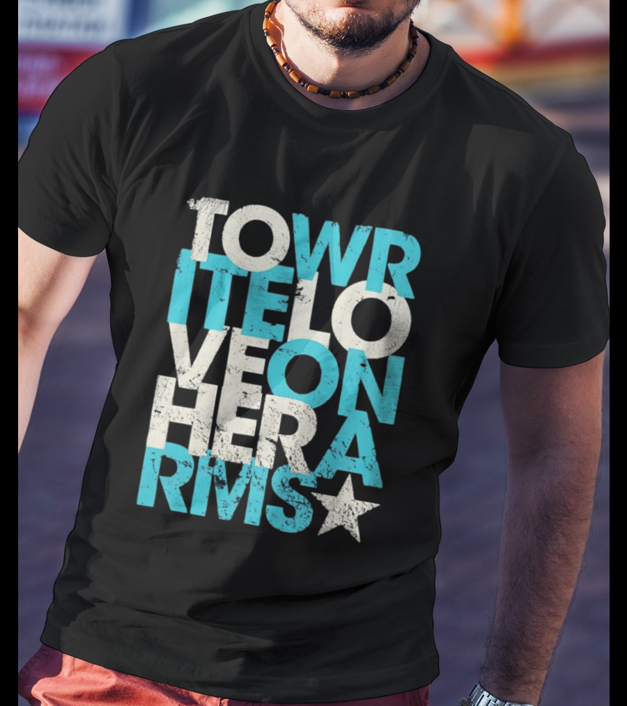 Tower Love Hero Arms Distressed Text Star T-Shirt