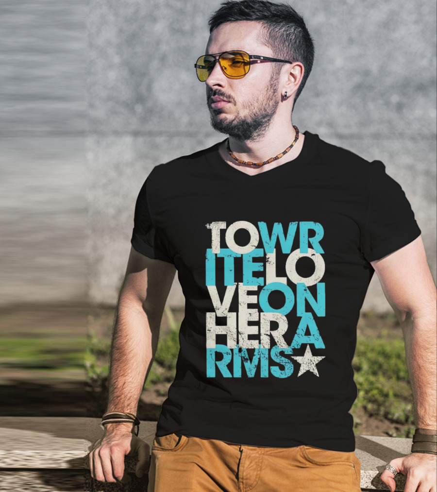 Tower Love Hero Arms Distressed Text Star T-Shirt