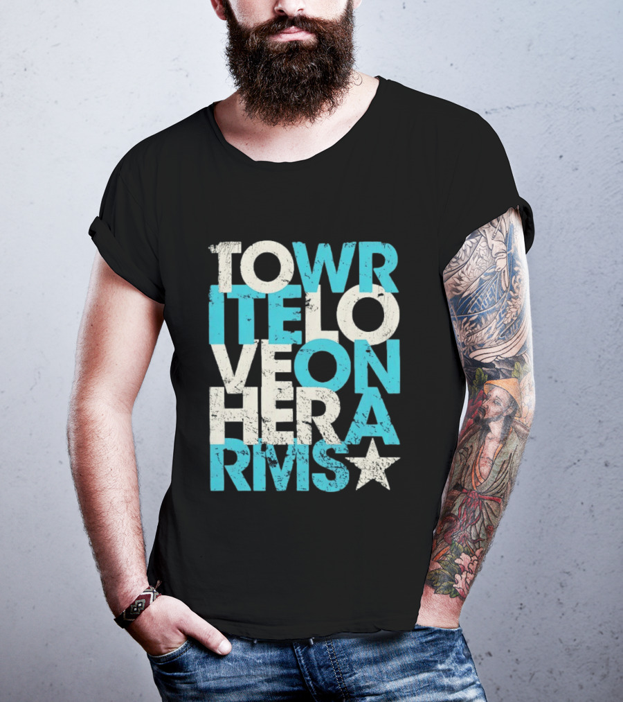 Tower Love Hero Arms Distressed Text Star T-Shirt