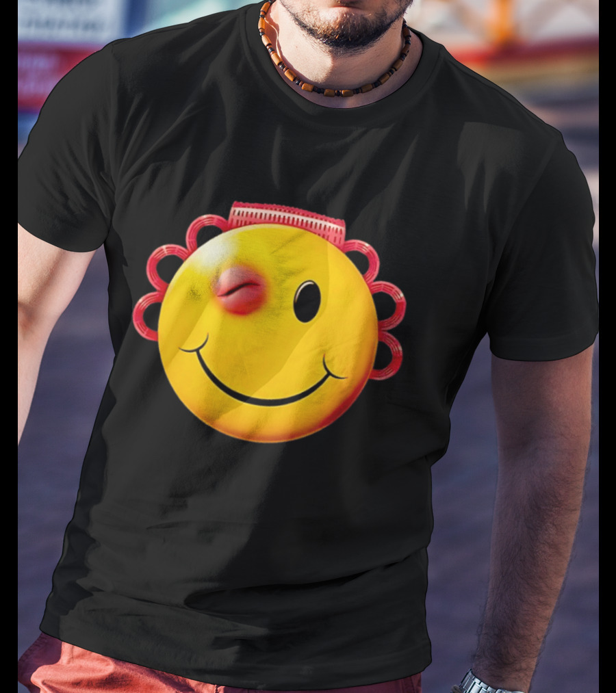 Winking Smiley Face Emoji With Hair Rollers T-Shirt