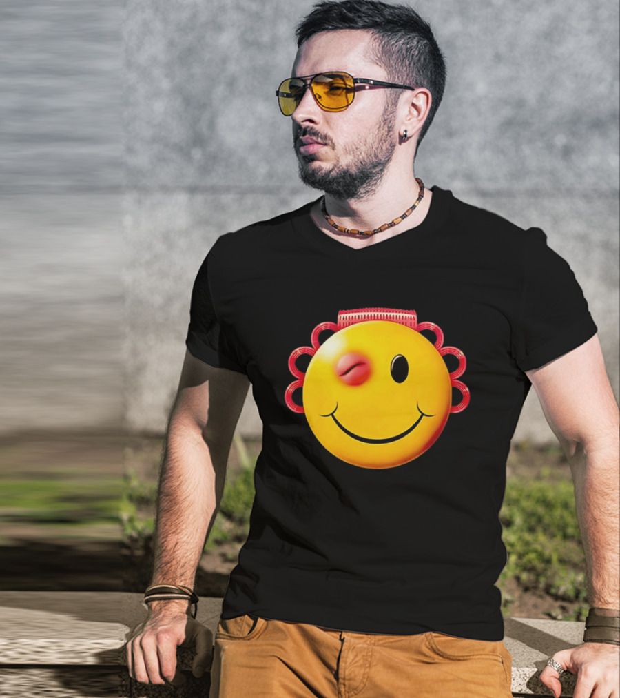 Winking Smiley Face Emoji With Hair Rollers T-Shirt