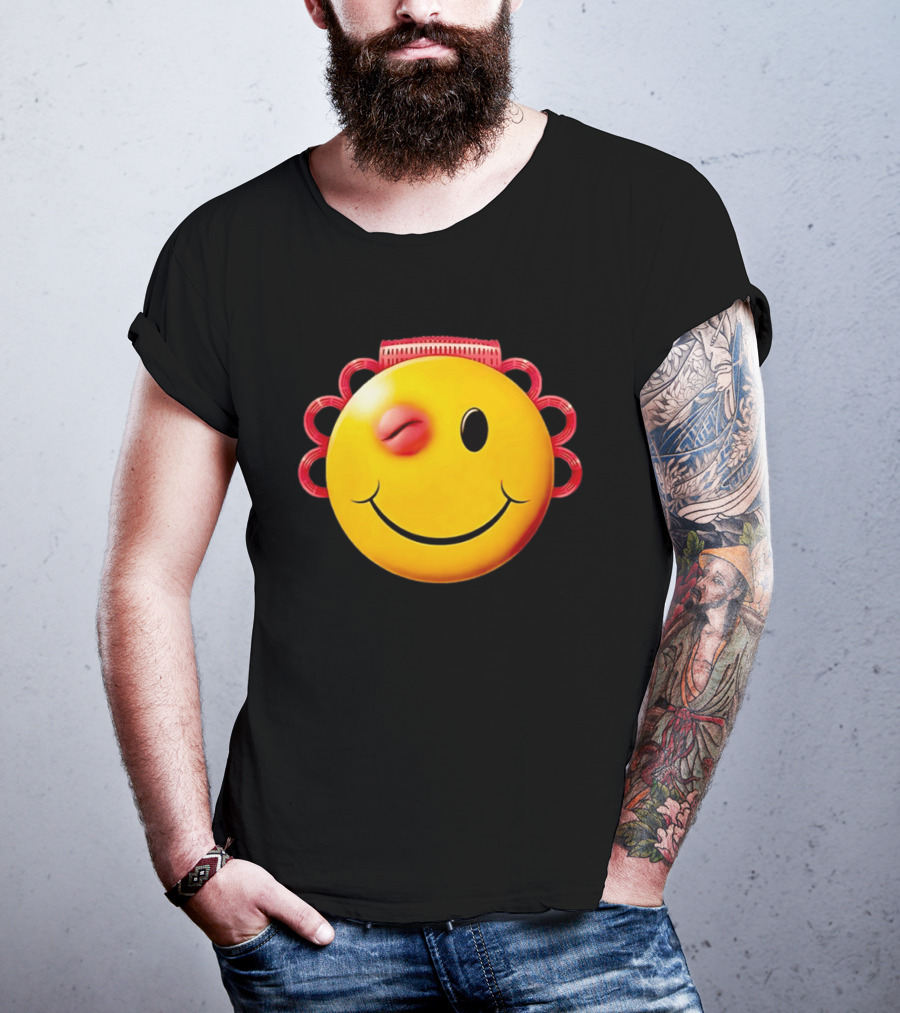 Winking Smiley Face Emoji With Hair Rollers T-Shirt