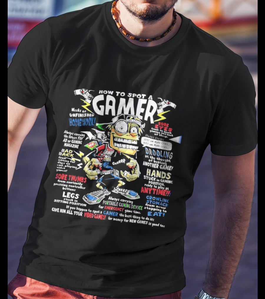 How To Spot A Gamer Headset Power Up XP Pro Gamer At Heart Caffeine Boost Dominate The Gamepad T-Shirt