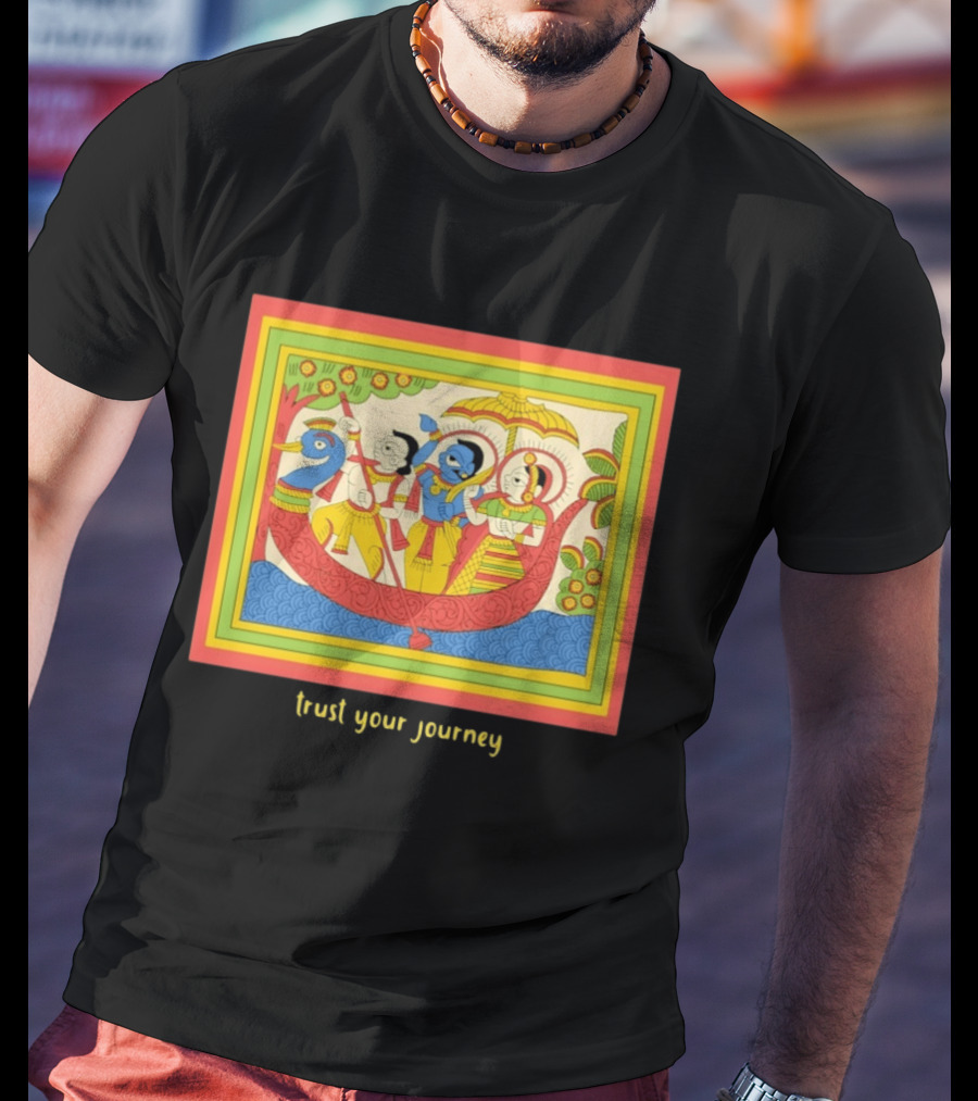 Phad Paintings Trust Your Journey Krishna Radha Boat Scene T-Shirt