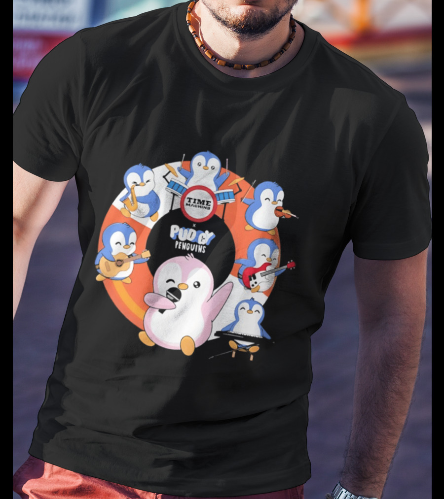Pudgy Penguins Time Machine Band Musical Penguins Party T-Shirt