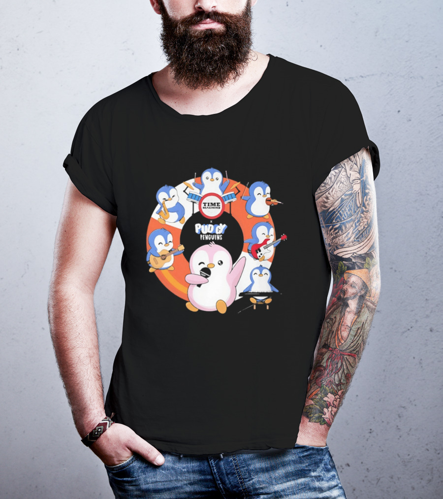 Pudgy Penguins Time Machine Band Musical Penguins Party T-Shirt