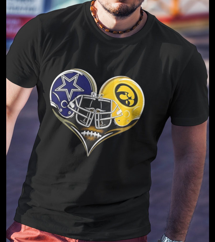 Dallas Cowboys And Iowa Hawkeyes Helmet Heart T-Shirt