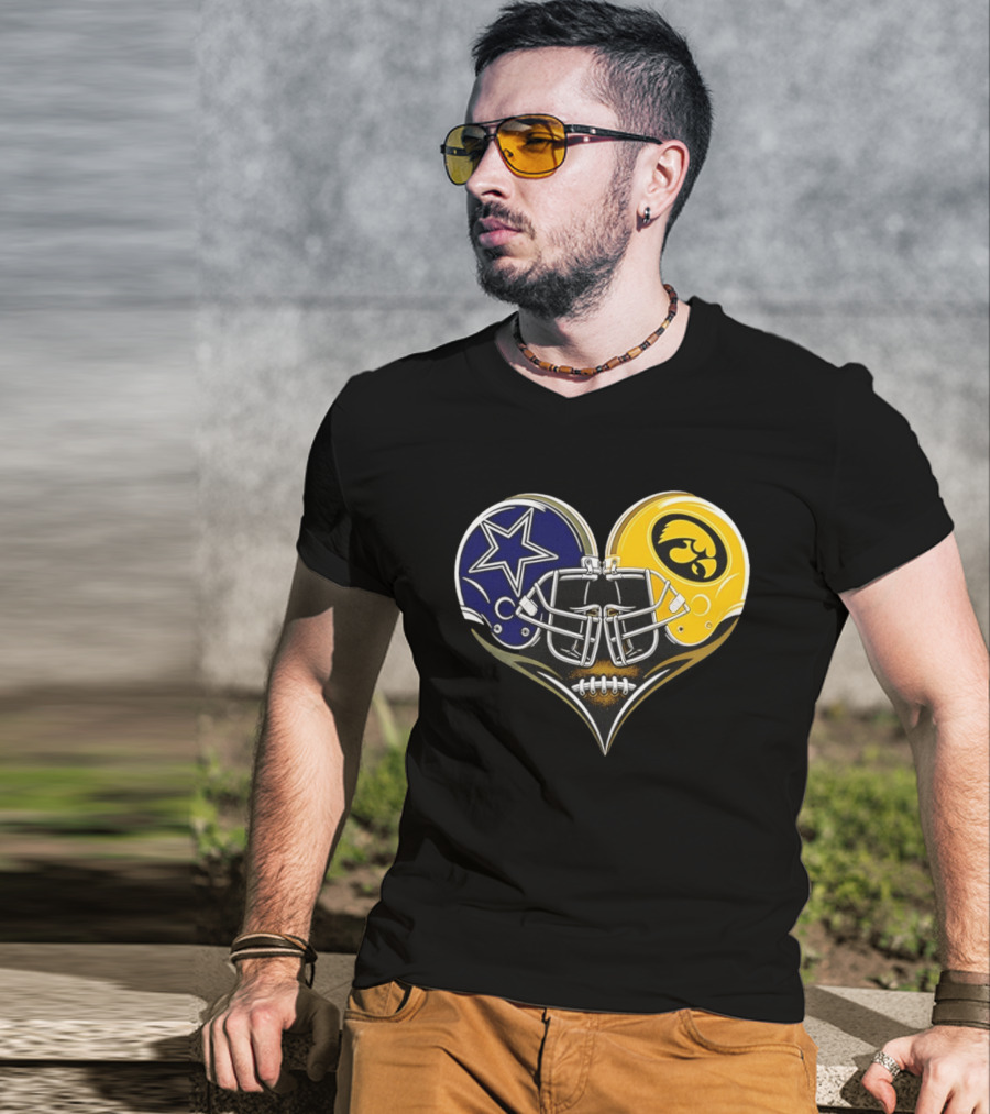 Dallas Cowboys And Iowa Hawkeyes Helmet Heart T-Shirt