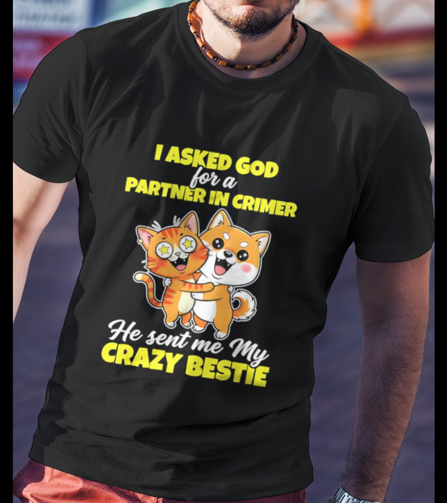Dog And Cat I Asked God For A Partner In Crime He Sent Me My Crazy Bestie T-Shirt