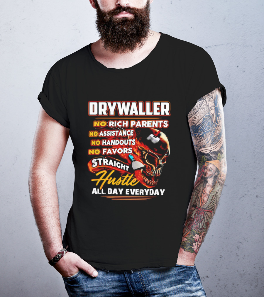 Drywaller Skull Holding Trowel Straight Hustle T-Shirt