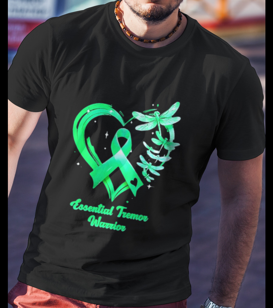 Essential Tremor Warrior Teal Ribbon Dragonfly Heart T-Shirt