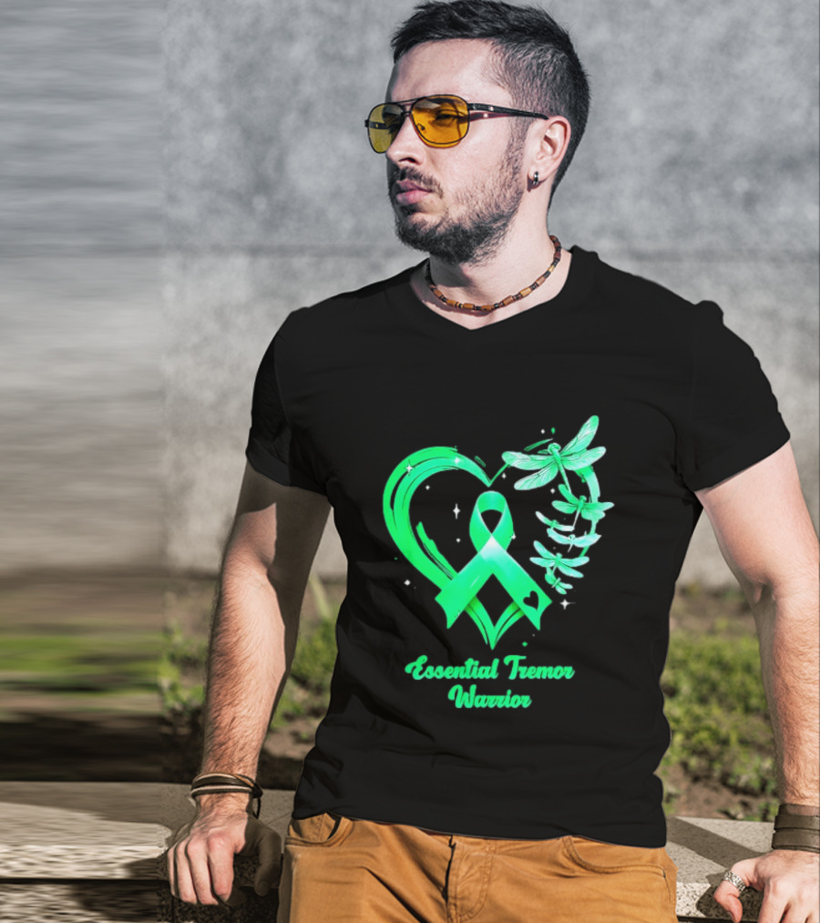 Essential Tremor Warrior Teal Ribbon Dragonfly Heart T-Shirt