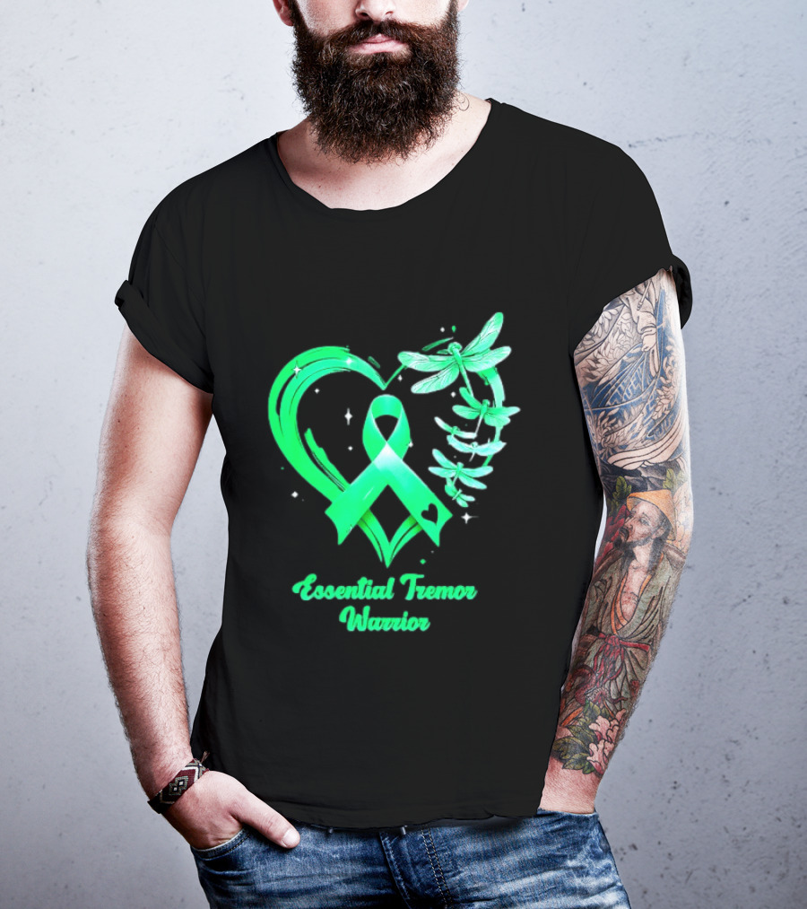Essential Tremor Warrior Teal Ribbon Dragonfly Heart T-Shirt