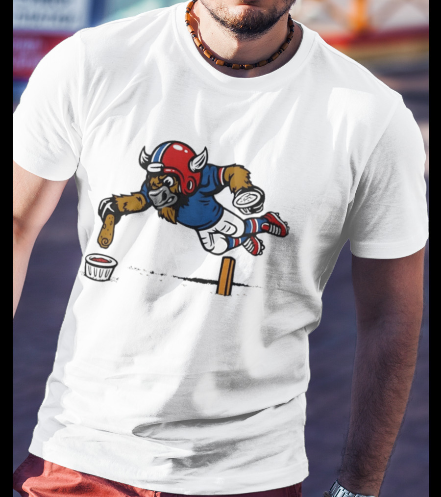 Buffalo Bills Pizza Logs Football Jumping Buffalo With Helmet And Snack T-Shirt
